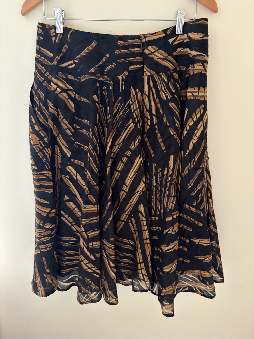 Black & Brown Patterned A-Line linen blend Skirt w pockets - Picture 7 of 12